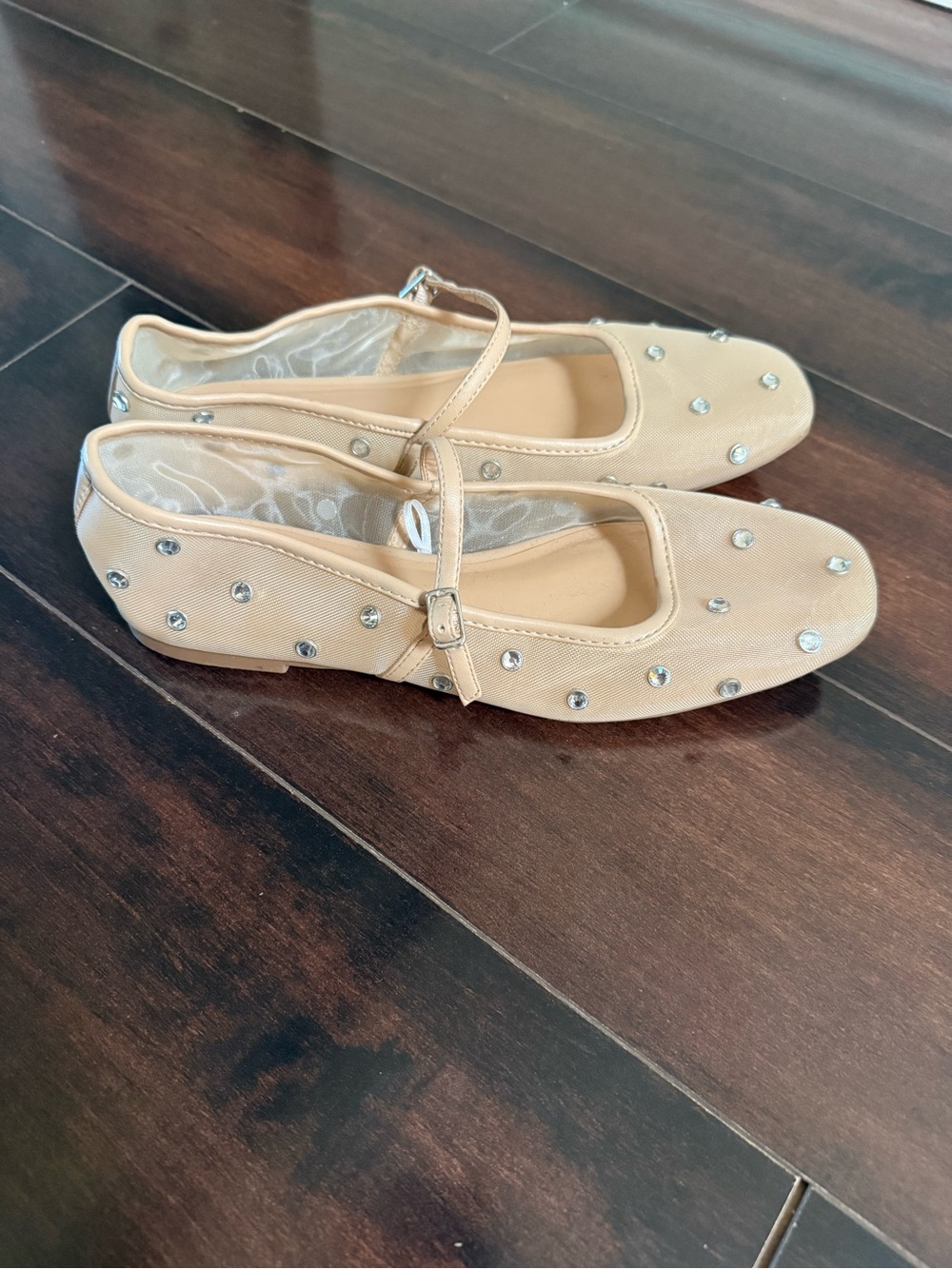 wild fable Beige Mary Jane Flats with Crystal Studs